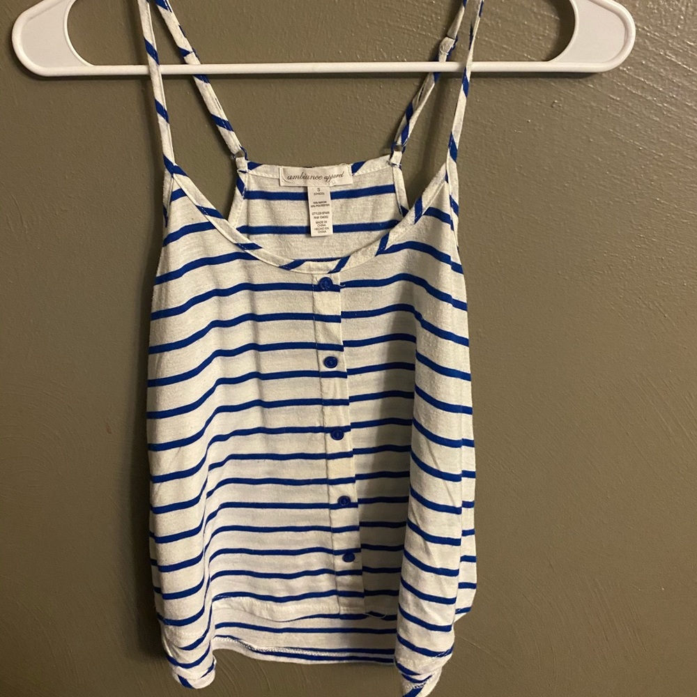 Blue and white button up tank top